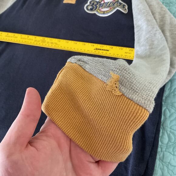 Genuine Merchandise Milwaukee Brewers Embroidered Waffle Knit Raglan Tee Medium - Picture 15 of 15